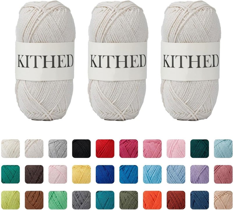 KITHED Cotton Yarn，10.5oz，526yard，3 Pack ，Soft Yarn for Crocheting and Knitting (02 Beige) - Image 1